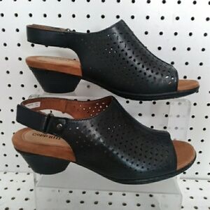 Cobb Hill| Black Sandals| Leather Comfort Cushioned 1.5" Low Heel  Laser-cut 7.5